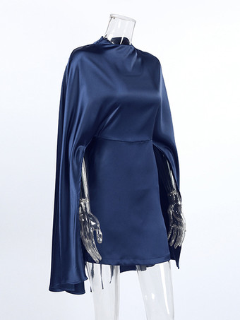 サテンケープスリーブハイネックボディコンミニドレス（レディース）2026