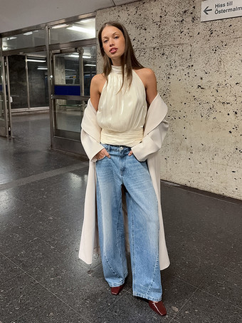 ホルターネック ルーシュ ノースリーブ バックレス パーティーブラウス トップス レディース 2026