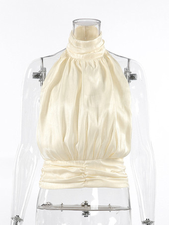 ホルターネック ルーシュ ノースリーブ バックレス パーティーブラウス トップス レディース 2026