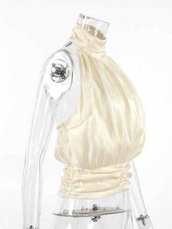 ホルターネック ルーシュ ノースリーブ バックレス パーティーブラウス トップス レディース 2026