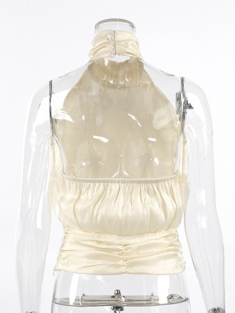 ホルターネック ルーシュ ノースリーブ バックレス パーティーブラウス トップス レディース 2026