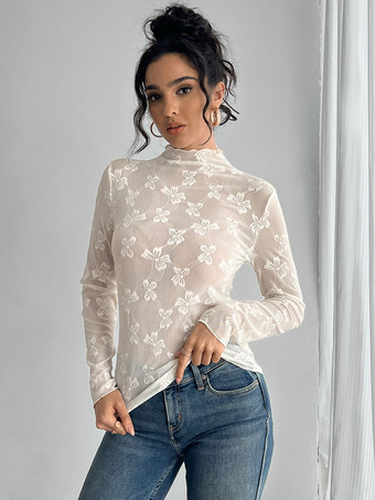 透明メッシュロングスリーブトップス（リボンジャカード総柄）レディース 2026