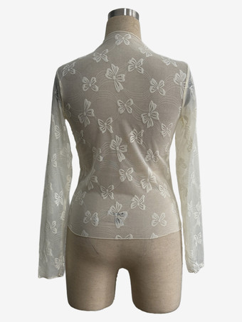 透明メッシュロングスリーブトップス（リボンジャカード総柄）レディース 2026