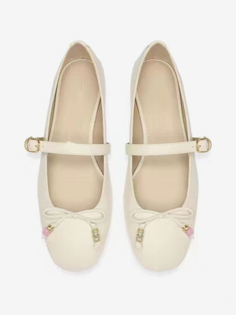 レディース バレエフラット スクエアトゥ ボウ メリージェーン フラットシューズ