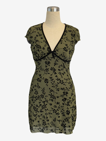 半袖Vネック花柄ミニドレス（レディース）2026