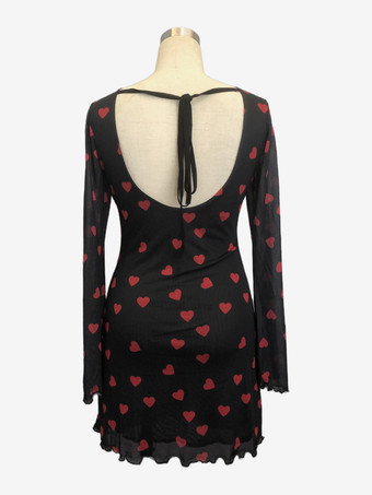 バックレスハートプリント長袖ミニドレス（レディース）2026