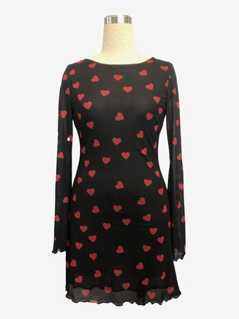 バックレスハートプリント長袖ミニドレス（レディース）2026