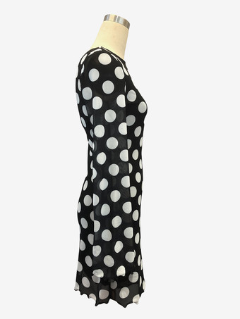 ドット柄 長袖 バックレス スリムフィット ミニドレス レディース 2026