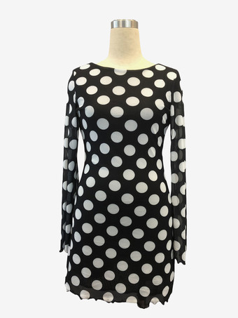 ドット柄 長袖 バックレス スリムフィット ミニドレス レディース 2026
