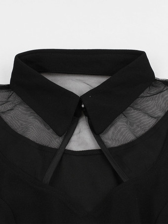 メッシュパッチワーク くり抜きネックライン Aライン スケータードレス レディース 2026