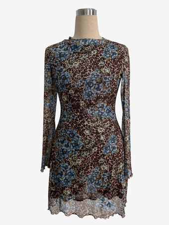レオパード柄スリットフレアスリーブミニドレス（レディース）2026