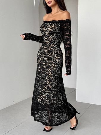 オフショルダー レース 長袖 ボディコン マキシドレス レディース 2026