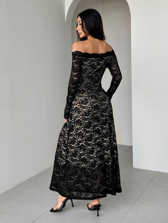 オフショルダー レース 長袖 ボディコン マキシドレス レディース 2026