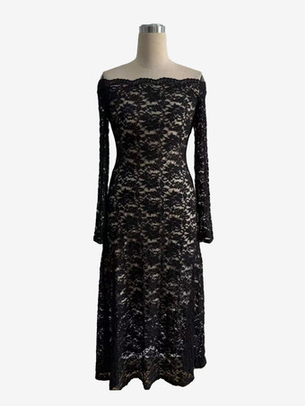 オフショルダー レース 長袖 ボディコン マキシドレス レディース 2026