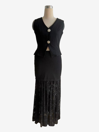 ベストクロップトップと花柄レースパッチワークマキシスカートのツーピースセット（レディース 2026年）