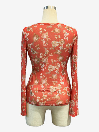 レディース フローラルプリント ルーシュ ボタンアップ 長袖 スリムフィット シャツ 2026