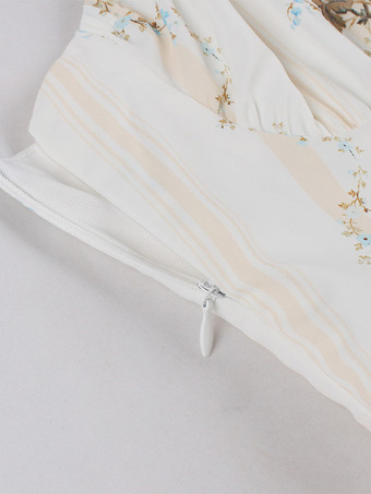 フローラルプリント ルーシュバスト ノースリーブ Aライン ミディ丈 ティードレス レディース 2026