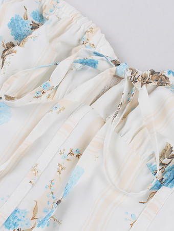 フローラルプリント ルーシュバスト ノースリーブ Aライン ミディ丈 ティードレス レディース 2026