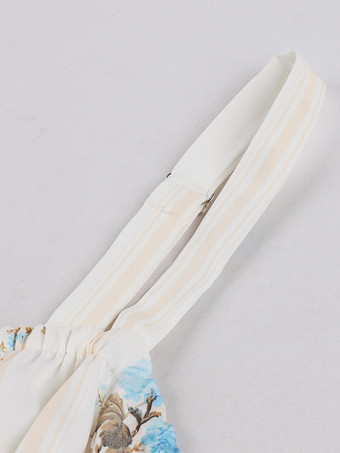 フローラルプリント ルーシュバスト ノースリーブ Aライン ミディ丈 ティードレス レディース 2026