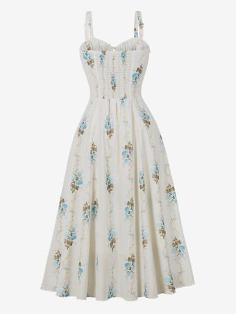 フローラルプリント ルーシュバスト ノースリーブ Aライン ミディ丈 ティードレス レディース 2026