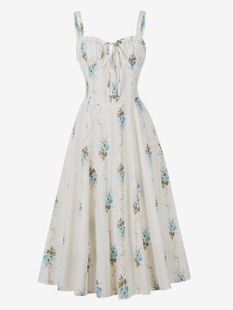 アプリコットフローラルプリント ルーシュバスト ノースリーブ Aライン ミディ丈 ティードレス レディース 2026