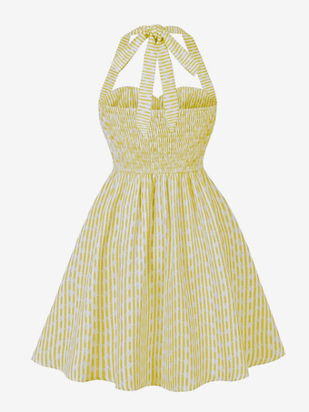 ストライプ柄ホルターネック花柄Aラインサマーサンドレス（レディース 2026年）