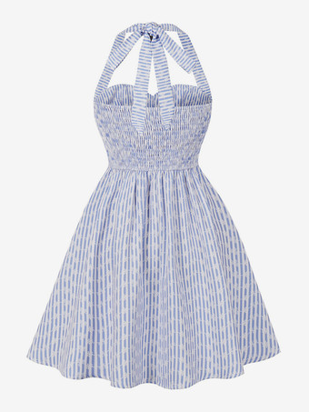 ストライプ柄ホルターネック花柄Aラインサマーサンドレス（レディース 2026年）