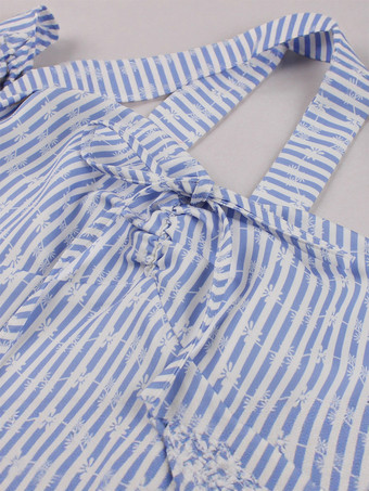 ストライプ柄ホルターネック花柄Aラインサマーサンドレス（レディース 2026年）