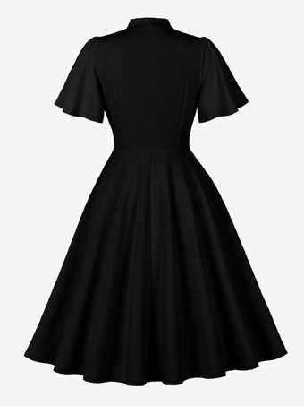 ヴィンテージ ボウタイネック フラッタースリーブ エレガント Aライン スイング カクテルドレス レディース 2026
