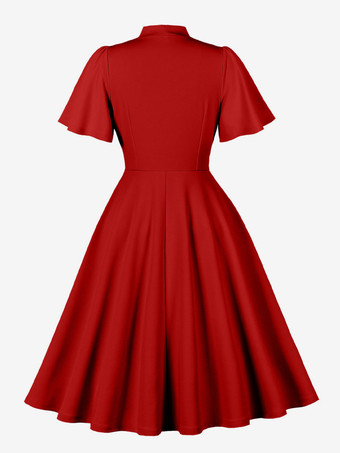 ヴィンテージ ボウタイネック フラッタースリーブ エレガント Aライン スイング カクテルドレス レディース 2026