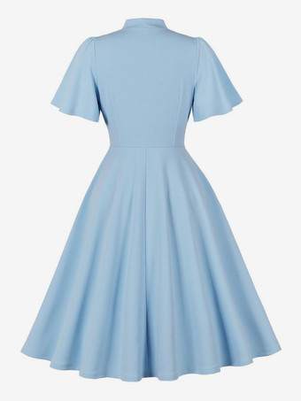 ヴィンテージ ボウタイネック フラッタースリーブ エレガント Aライン スイング カクテルドレス レディース 2026