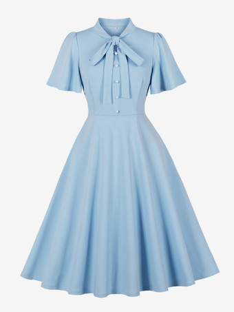 ヴィンテージ ボウタイネック フラッタースリーブ エレガント Aライン スイング カクテルドレス レディース 2026