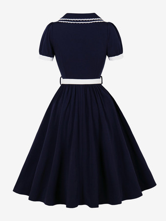 ダブルレイヤー ピーターパンカラー 刺繍 パフスリーブ スウィングドレス レディース 2026