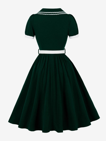 ダブルレイヤー ピーターパンカラー 刺繍 パフスリーブ スウィングドレス レディース 2026