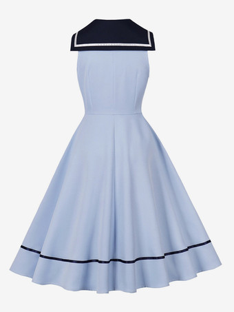 セーラーカラー ボウノット ノースリーブ レトロ スイング Aライン ドレス レディース 2026