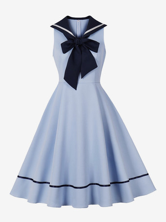 セーラーカラー ボウノット ノースリーブ レトロ スイング Aライン ドレス レディース 2026