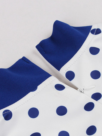 ドット柄パッチワーク 蝶ネクタイネック 半袖 レトロ スウィングドレス レディース 2026