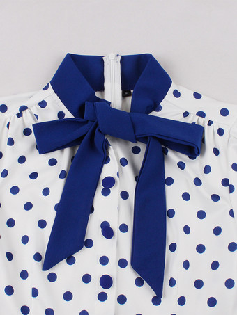 ドット柄パッチワーク 蝶ネクタイネック 半袖 レトロ スウィングドレス レディース 2026