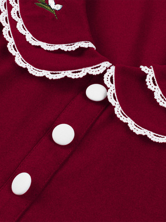 ダブルレイヤー ピーターパンカラー 刺繍 パフスリーブ スウィングドレス レディース 2026