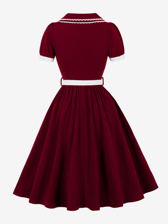 ダブルレイヤー ピーターパンカラー 刺繍 パフスリーブ スウィングドレス レディース 2026