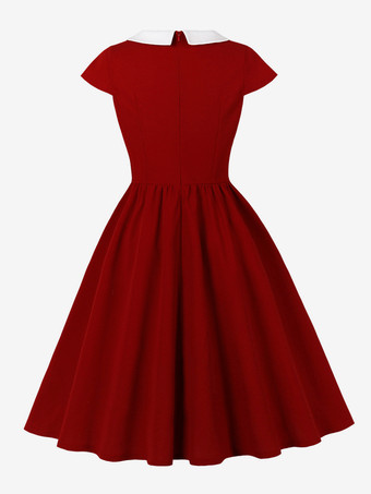 Vネック、コントラストラペル、ルーシュ、レトロAライン、スウィングドレス（レディース、2026年）