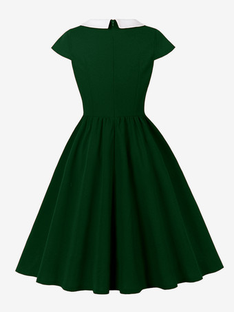 Vネック、コントラストラペル、ルーシュ、レトロAライン、スウィングドレス（レディース、2026年）