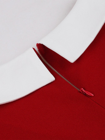 Vネック、コントラストラペル、ルーシュ、レトロAライン、スウィングドレス（レディース、2026年）