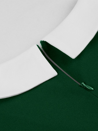 Vネック、コントラストラペル、ルーシュ、レトロAライン、スウィングドレス（レディース、2026年）