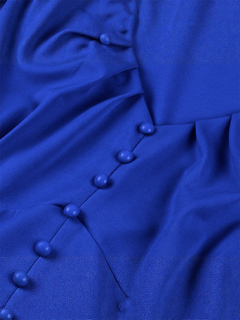 Vネック、ルーシュ、フロントボタン装飾、フラッタースリーブ、レトロスウィングドレス（レディース）2026