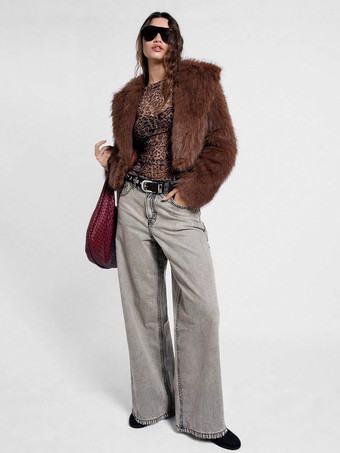 ヒョウ柄メッシュ スリムフィット 長袖 クルーネック トップス レディース 2026