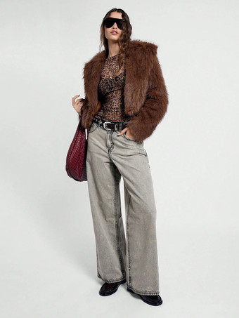 ヒョウ柄メッシュ スリムフィット 長袖 クルーネック トップス レディース 2026