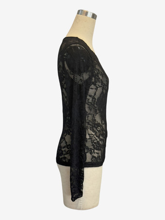 Vネック スカラップトリム フローラルレース 長袖 スリムフィット トップス レディース 2026