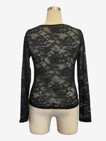 Vネック スカラップトリム フローラルレース 長袖 スリムフィット トップス レディース 2026