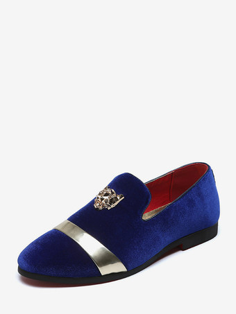 ブルー スエード メンズ ローファー ラウンドトゥ デザイン フラット スリッポン プロムシューズ